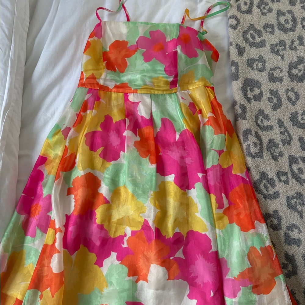 Peach Love California Floral Kids Dress - Pink, Orange, Yellow